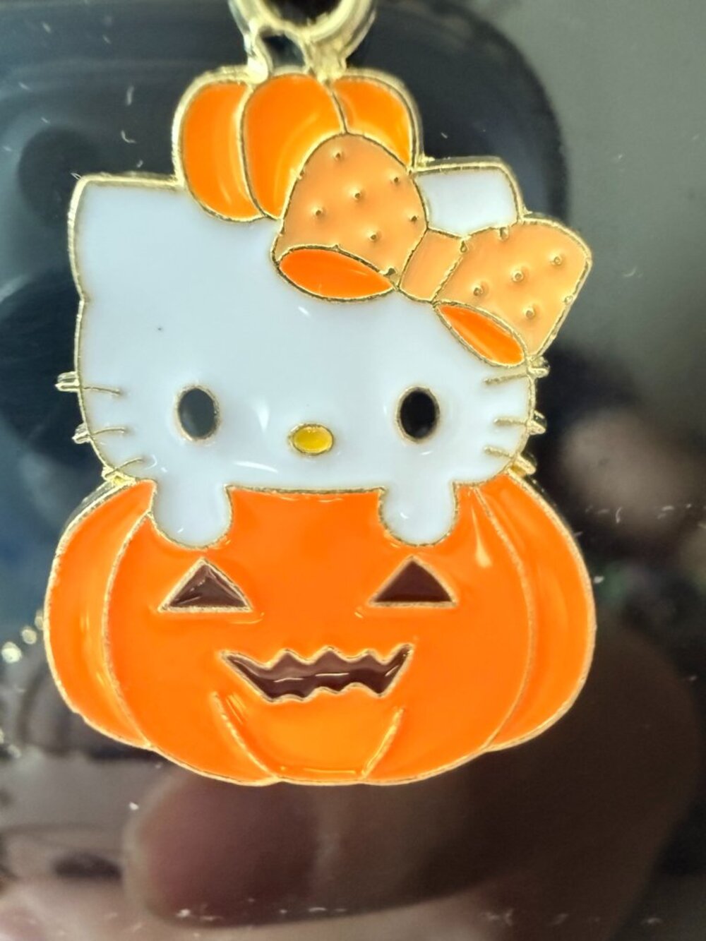 Hello Kitty Halloween Pumpkin Necklace Gold Tone Enamel Kawaii Jewelry